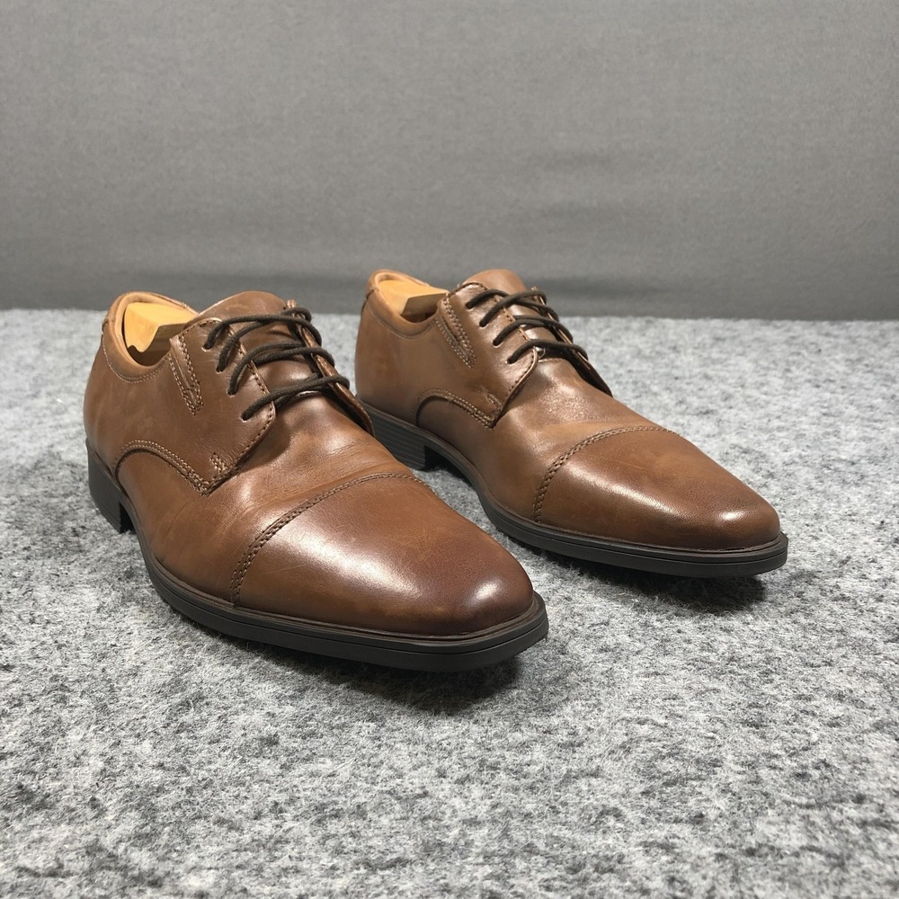 Clarksโ Mens Size 10 Brown Leather Cap Toe Derby Dress Shoes Lace Up Comfort